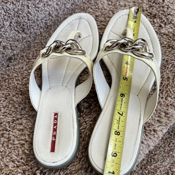 Prada Women's White Patent Leather Thong Sandals - - Picture 15 of 16